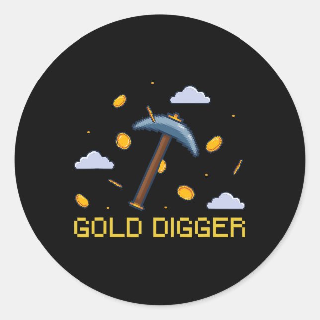 Gold Digger Treasure Hunting Gold Digging Pixelate Classic Round Sticker (Front)