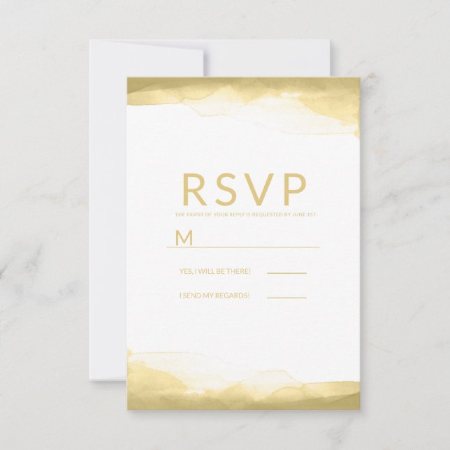 Gold Dijon Mustard Watercolor Modern Wedding RSVP (Front)