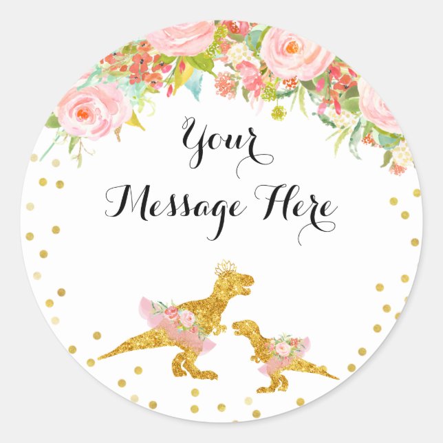 Gold Dino Pink Flower Thank You sticker (Front)