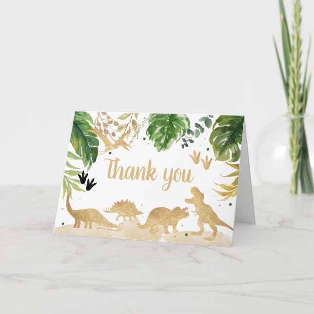 Gold Dinosaur Baby Shower Thank You Card (Front)