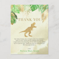 Gold Dinosaur Baby Shower Thank You 