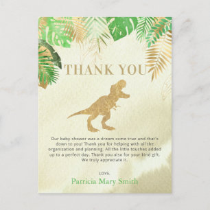 Gold Dinosaur Baby Shower Thank You  Postcard