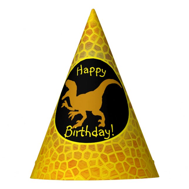 Gold Dinosaur Hide Happy Birthday!  Party Hat (Front)