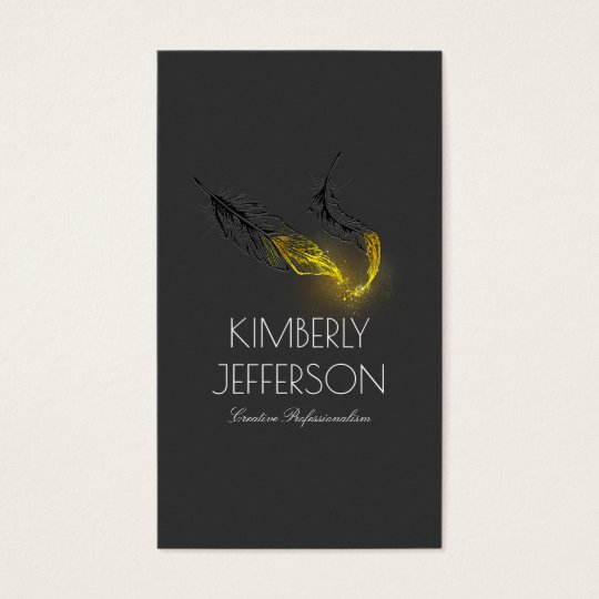 Gold Dipped Feathers Author Writer Black Business Card