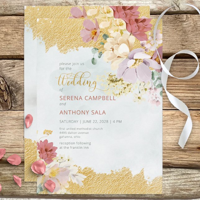 Gold Dipped Floral Modern Wedding Invitation (Creator Uploaded)