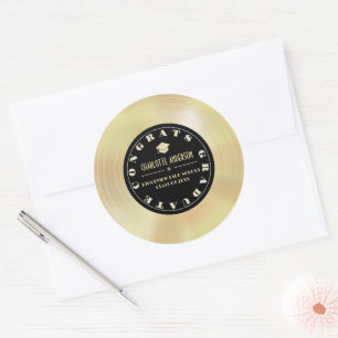 Gold Disc/Vinyl Record Graduation Classic Round Sticker