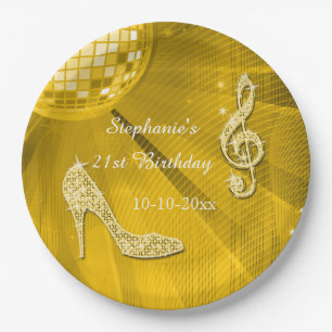 Gold Disco Ball and Heels 21st Birthday Paper Plate