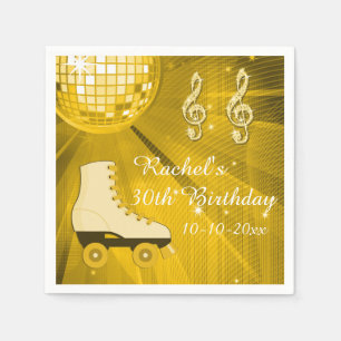 Gold Disco Ball and Roller Skates 30th Birthday Napkin