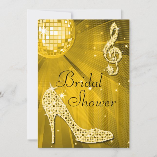 Gold Disco Ball and Sparkle Heels Bridal Shower Invitation (Front)