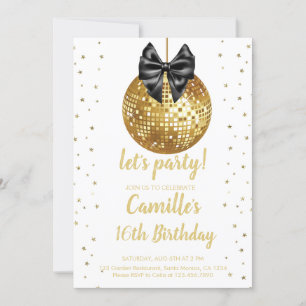 Gold Disco Ball Birthday  Invitation