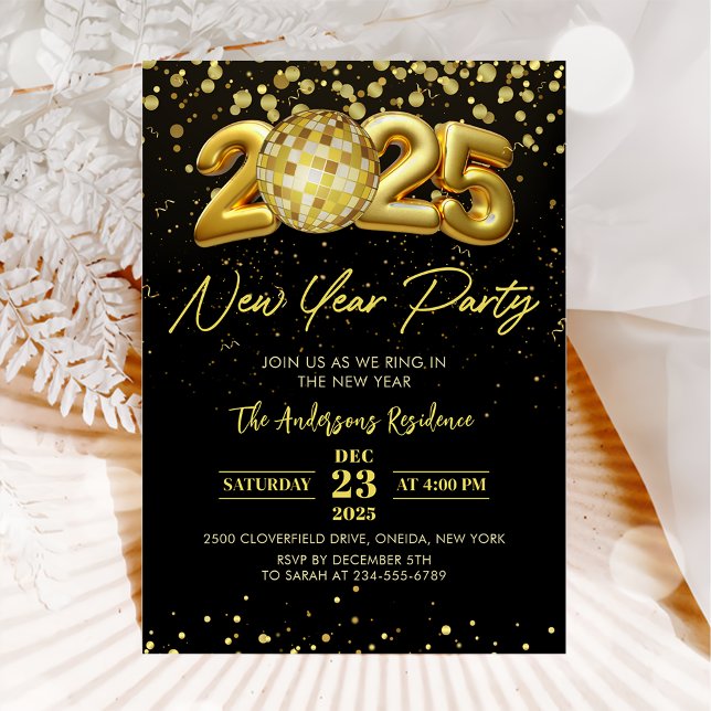 Gold Disco Ball Cheers New Years Eve Party 2024  Invitation (Creator Uploaded)