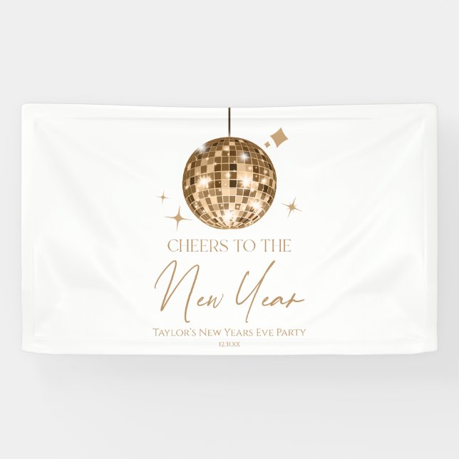 Gold Disco Ball Cheers New Years Eve Party  Banner (Horizontal)
