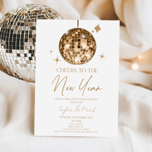 Gold Disco Ball Cheers New Years Eve Party Invitation