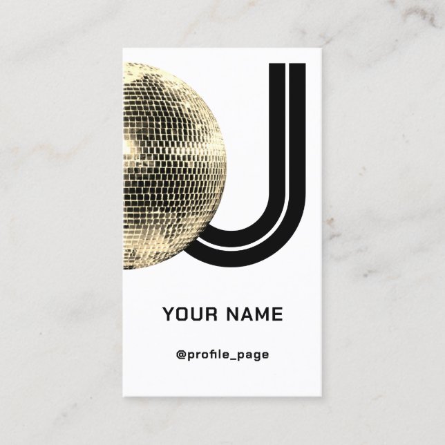Gold disco ball deejay initials  business card (Front)