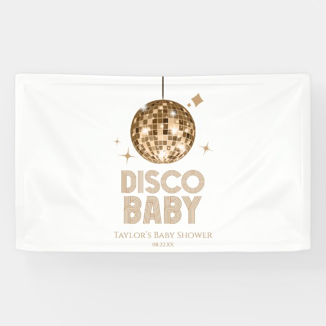Gold Disco Ball 'Disco Baby' Baby Shower Banner (Horizontal)