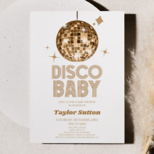 Gold Disco Ball 'Disco Baby' Baby Shower Invitation