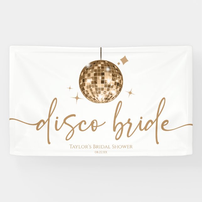 Gold Disco Ball Disco Bride Bridal Shower Banner (Horizontal)