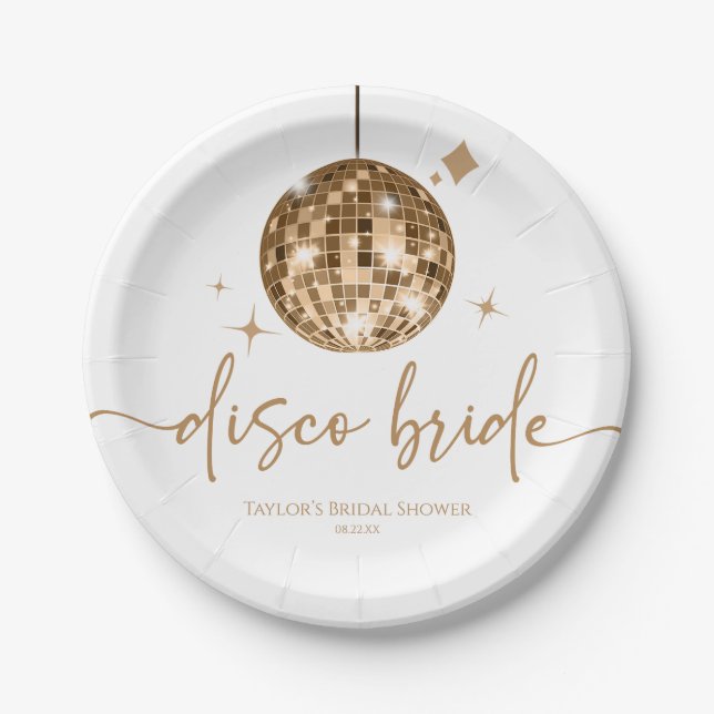 Gold Disco Ball Disco Bride Bridal Shower Paper Plate (Front)