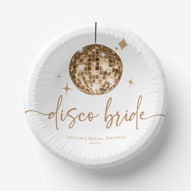 Gold Disco Ball Disco Bride Bridal Shower Paper Plate (Front)