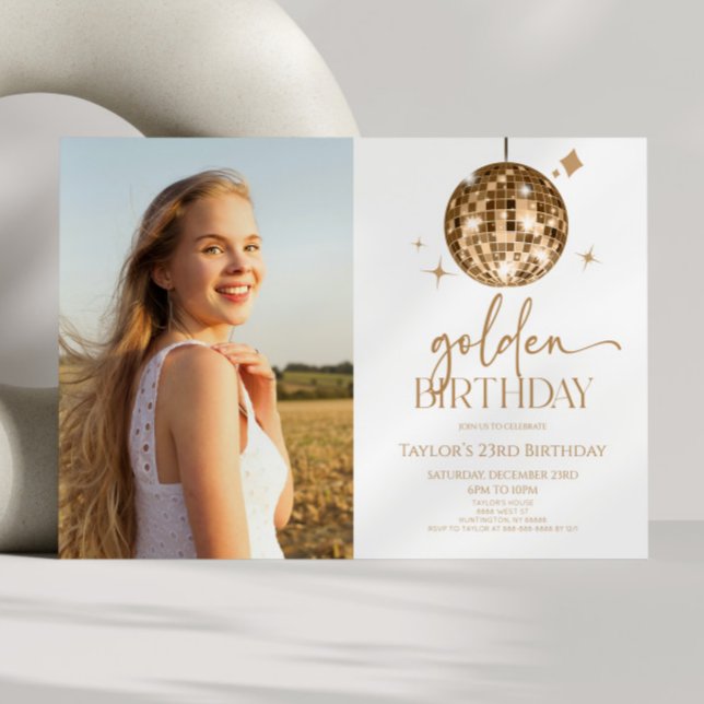 Gold Disco Ball Golden Picture Birthday Party Invitation (Creator Uploaded)
