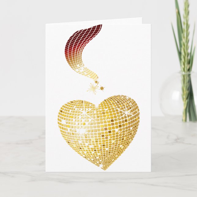 Gold Disco Ball Heart Holiday Card (Front)