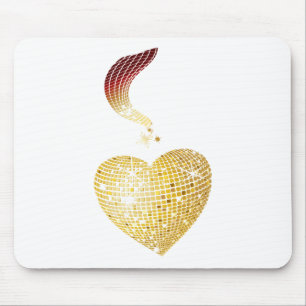 Gold Disco Ball Heart Mouse Mat