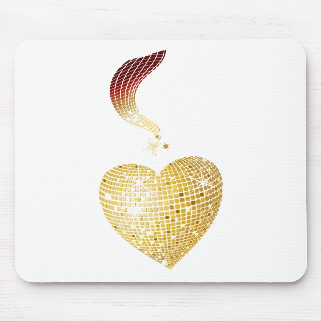 Gold Disco Ball Heart Mouse Mat (Front)