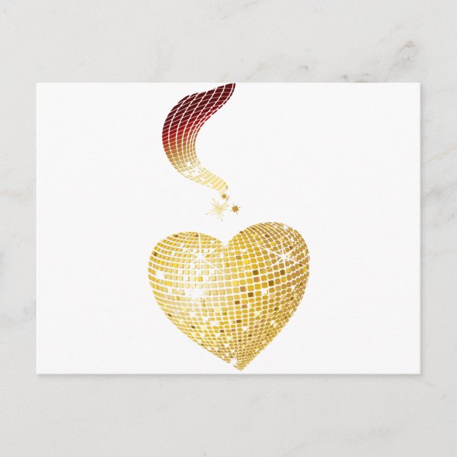 Gold Disco Ball Heart Postcard (Front)