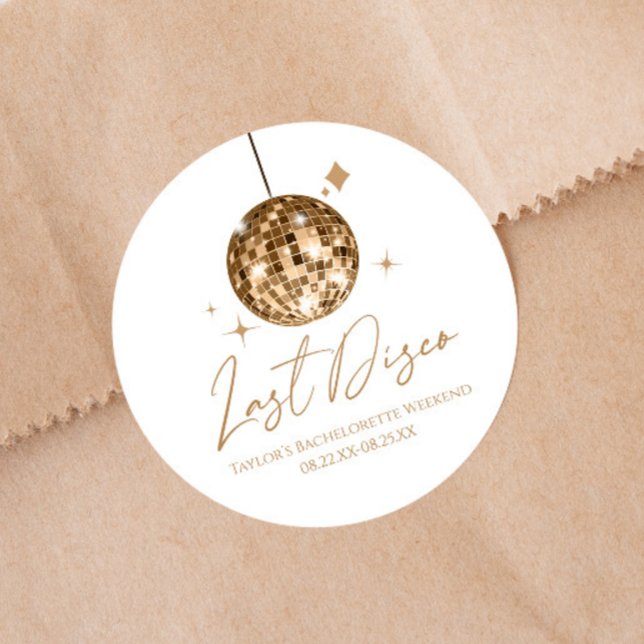 Gold Disco Ball Last Disco Bachelorette Party Classic Round Sticker (Creator Uploaded)