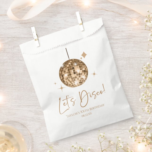 Gold Disco Ball Let's Disco Birthday Party Favour Bags (Clipped)