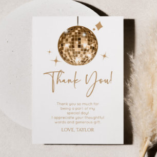 Gold Disco Ball Let's Disco Birthday Party Thank You Card