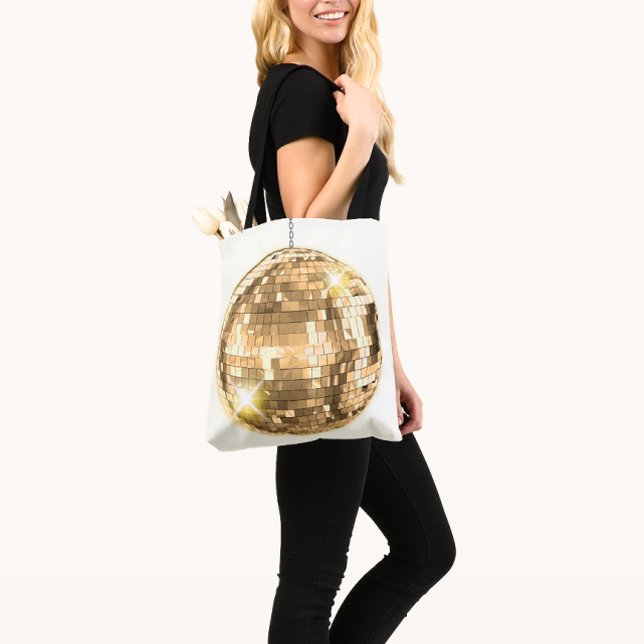 Gold Disco Ball Motif, Retro 70s Theme, Girly Tote Bag (Creator Uploaded)