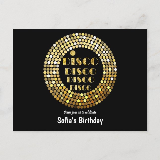 gold disco ball Postcard invitation (Front)
