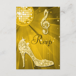 Gold Disco Ball Sparkle Heels RSVP Card