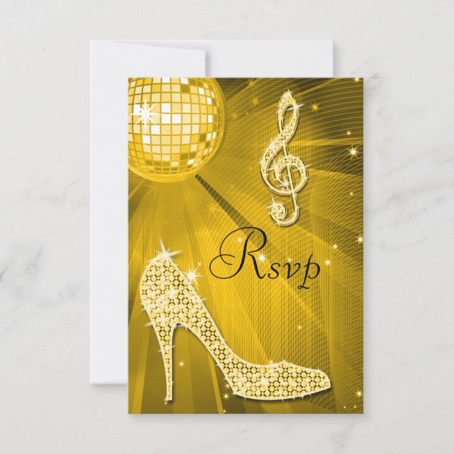 Gold Disco Ball Sparkle Heels RSVP Card (Front)