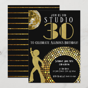 Gold Disco Ball Studio 54 Party 30th Birthday Invitation