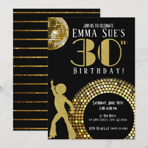 Gold Disco Ball Studio 54 Party 30th Birthday Invitation
