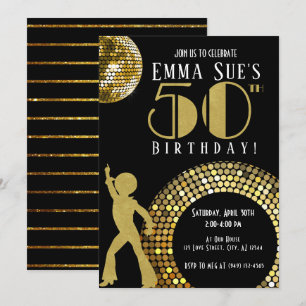 Gold Disco Ball Studio 54 Party 50th Birthday Invitation