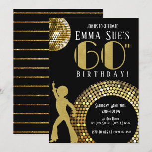 Gold Disco Ball Studio 54 Party 60th Birthday Invitation