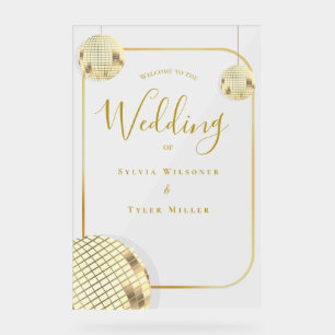 Gold Disco Ball Wedding Welcome Acrylic Sign