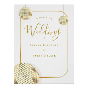 Gold Disco Ball Wedding Welcome Poster