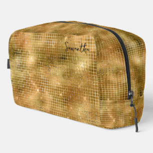 Gold Disco Mirrors Glitter Pattern Monogram Dopp Kit
