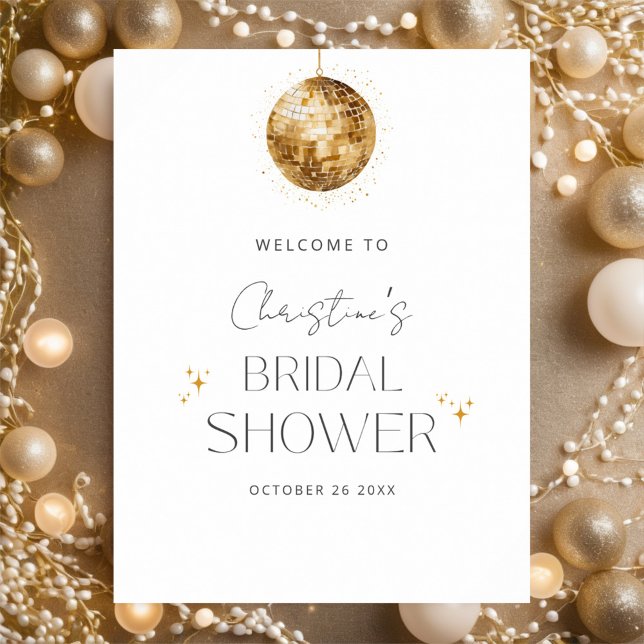 Gold Disco Retro Dancing Bridal Shower Welcome Poster (Creator Uploaded)
