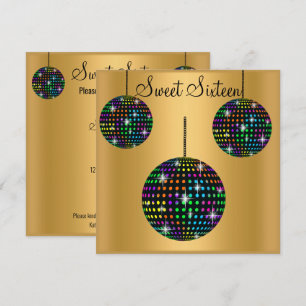 GOLD DISCOBALL SWEET SIXTEEN PARTY INVITATION