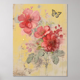 Gold Distressed Grunge Flowers 19 Foil Prints