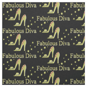 GOLD DIVA AND SHOE QUEEN FASHIONISTA FABRIC