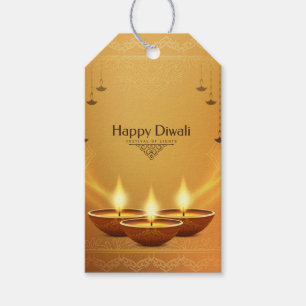Gold Diwali with Diya  Gift Tags