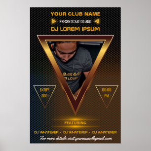 Gold DJ Music and Dance Gig add photo and logo Poster