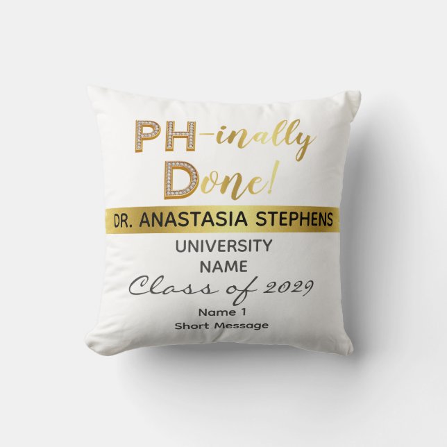 Gold Doctorate PhD Graduation Ceremony Party Cushion (Front)