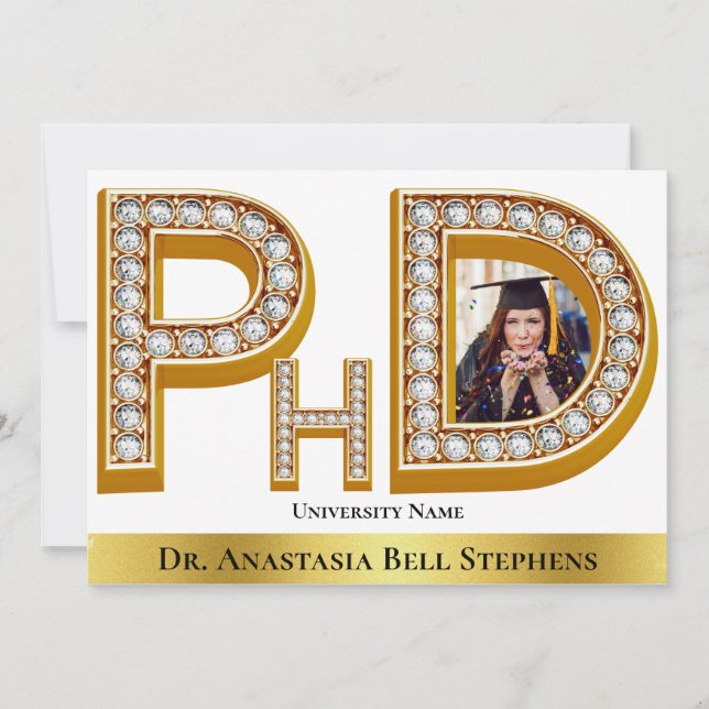 Gold Doctorate PhD Graduation Ceremony Party Photo Invitation (Front)